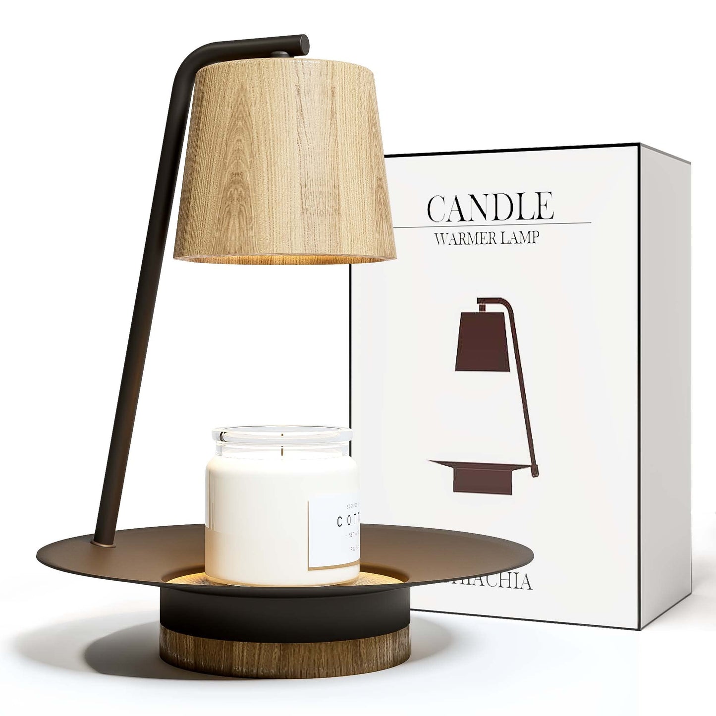 CHIACHIA Candle Warmer Lamp with Timer, Compatible with Scented Jar Candles, Dimmable Wooden Candle Warming Lamp with 2 Halogen Bulbs