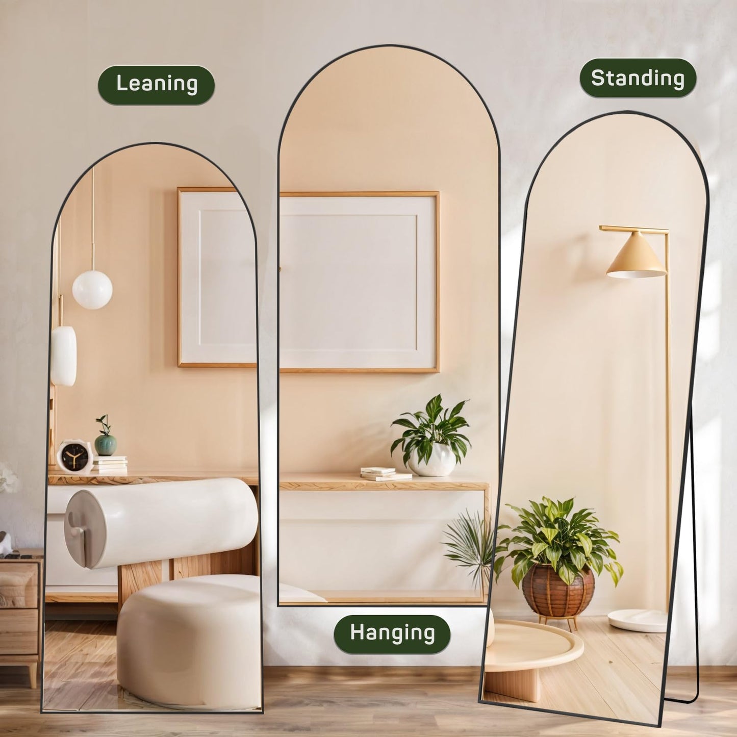 Arched Mirror Full Length, 16"x59" Body Wall Mirrors with Shatter-Proof Glass, Floor Standing, Hanging or Leaning, Tall Arch Mirror with Stand Aluminum Alloy Frame for Bedroom Cloakroom