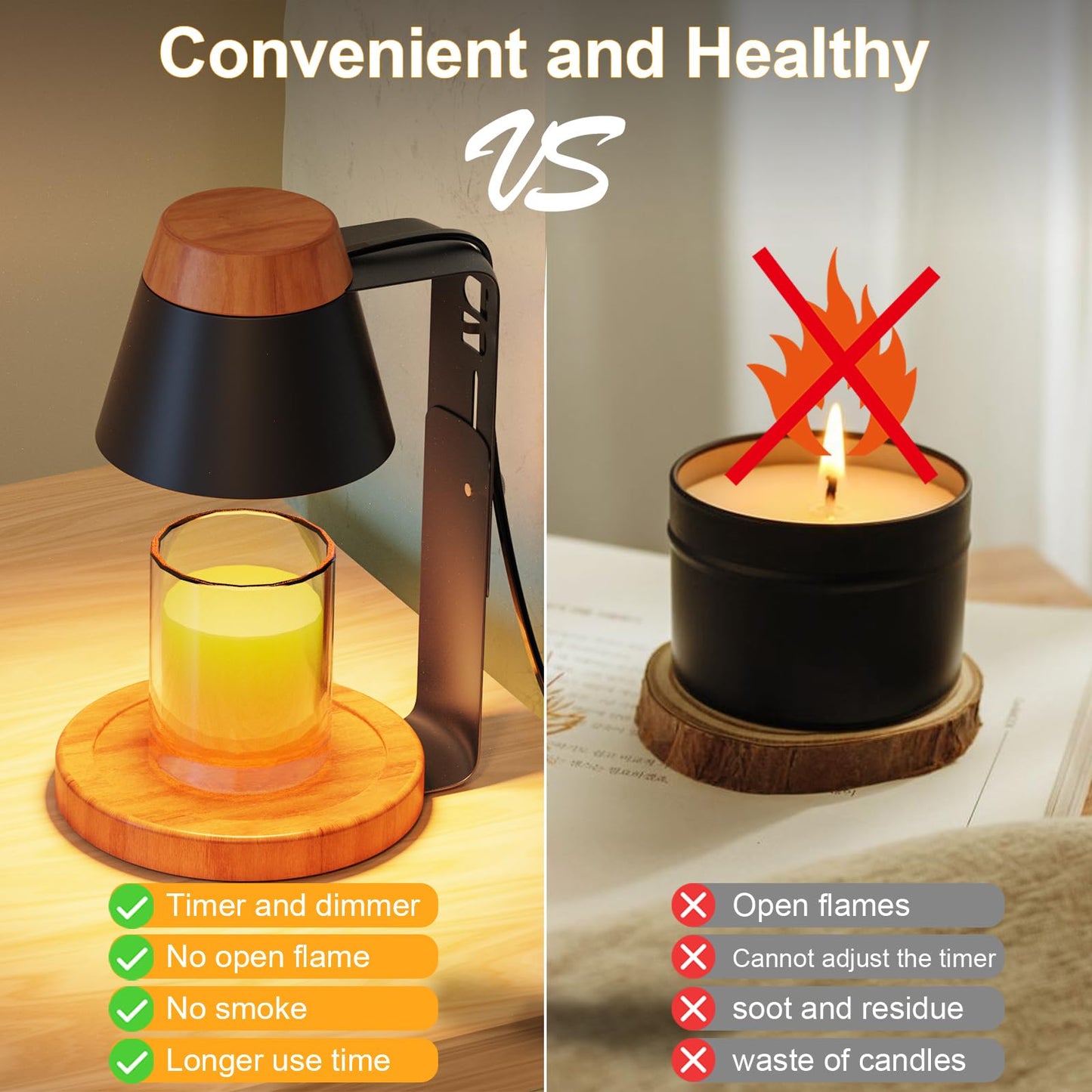 WOLDFY Candle Warmer Lamp with Timer, Stepless Dimmable Candle Lamp Warmer, Electric Candle Warmer Adjustable Height, Wax Warmer for Scented Wax with 2 Bulbs, for Festival&Home Decor (Black Mini)