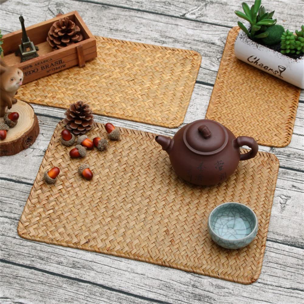 Natural Woven Rattan Rectangular Placemats for Dining Table, Set of 4