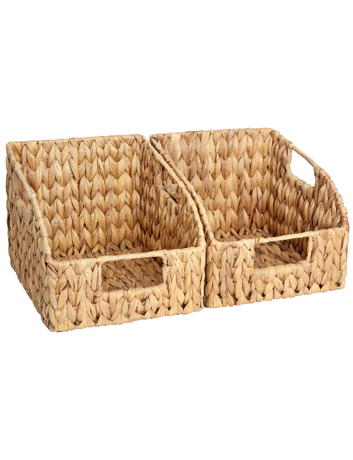 StorageWorks Pantry Baskets for Organizing, Wicker Baskets with Built-in Handles, Handwoven Wicker Storage Baskets, Water Hyacinth for Shelves, 2 Pack