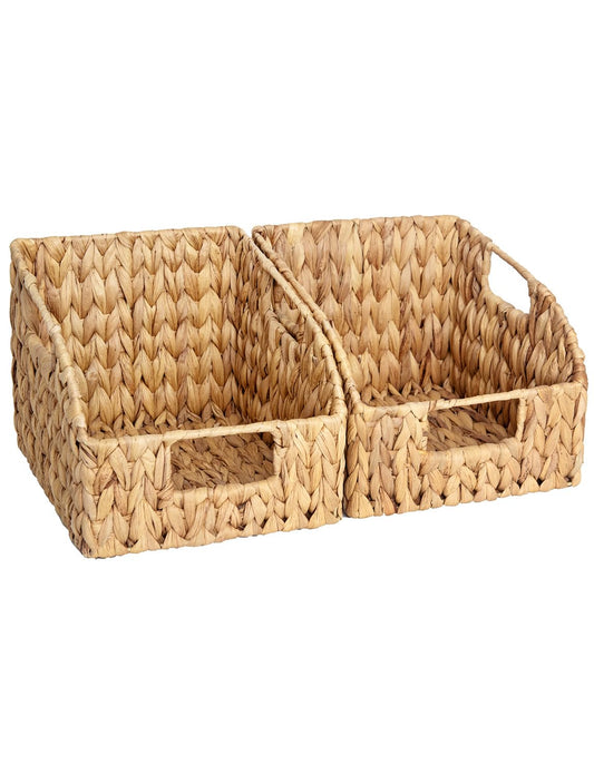 StorageWorks Pantry Baskets for Organizing, Wicker Baskets with Built-in Handles, Handwoven Wicker Storage Baskets, Water Hyacinth for Shelves, 2 Pack