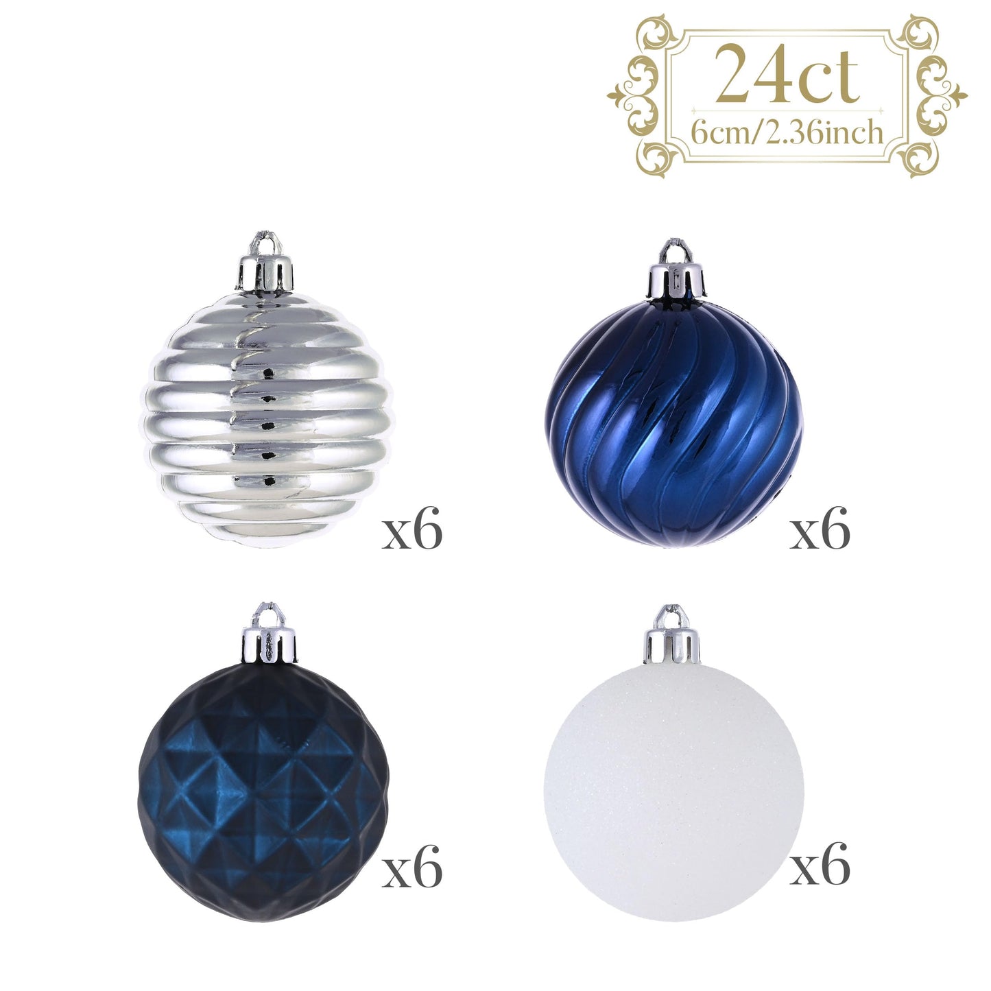 Valery Madelyn Christmas Ornaments Tree Decorations Set, 24ct Navy Blue and Silver Shatterproof Ball Ornaments, 2.36 Inches Hanging Ornament Bulk for Xmas New Year Holiday Party Decor