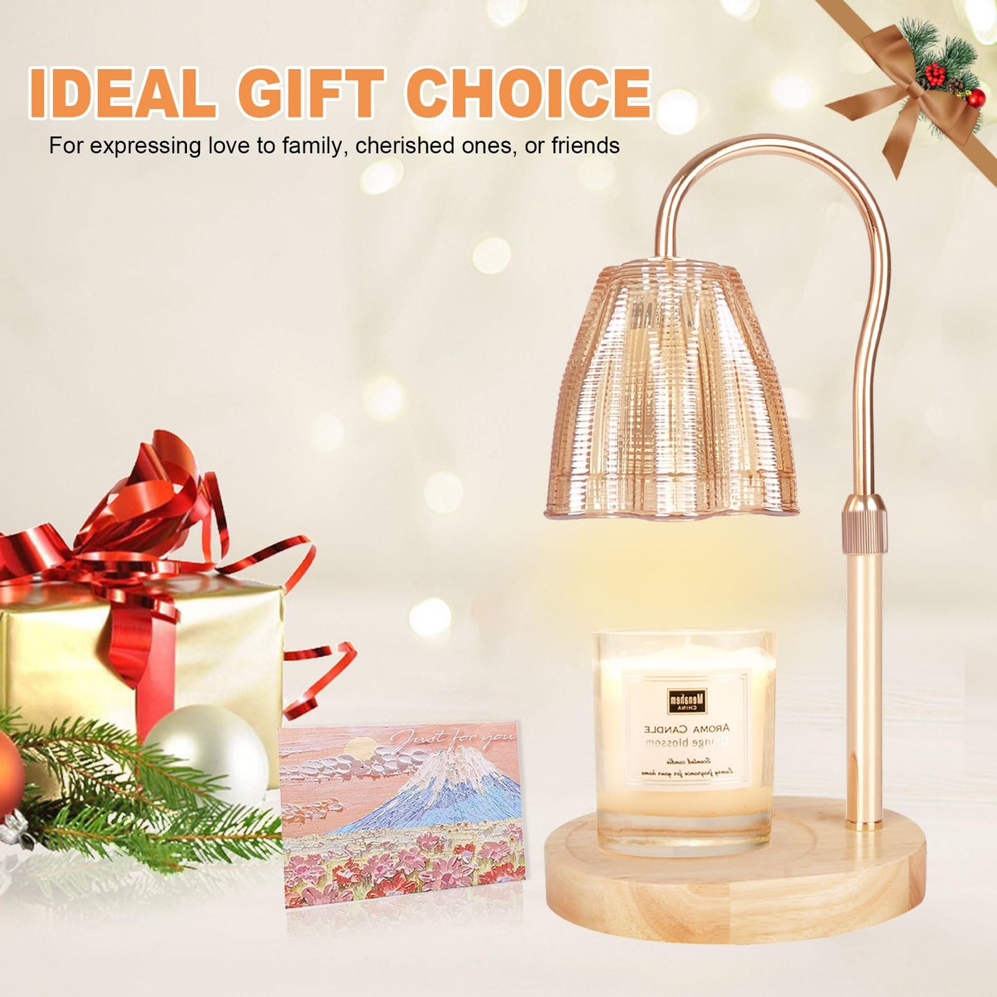 Honvinor Candle Warmer Lamp with Timer & Dimmer, Candle Warmer Height Adjustable, Fits All Jar Scented Candles, Candle Lamp with 3 Bulbs, Charming Gift Box with Ribbon for Gifting