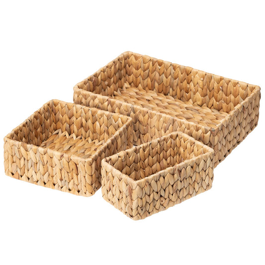 FairyHaus Wicker Baskets for Organizing 3Pack, Large and Small Wicker Storage Baskets Set, Hand Woven Baskets for Storage, Natural Water Hyacinth Storage Baskets for Pantry Shelf