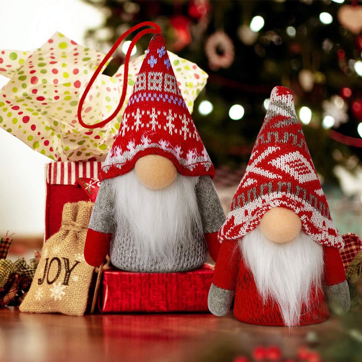 KMUYSL Christmas Gnome Ornaments, 4Pack Christmas Tree Decorations Handmade Swedish Santa Gnomes Ornaments Lights Scandinavian Plush Elf Table Home Decor, Christmas Tree Hanging Decoration