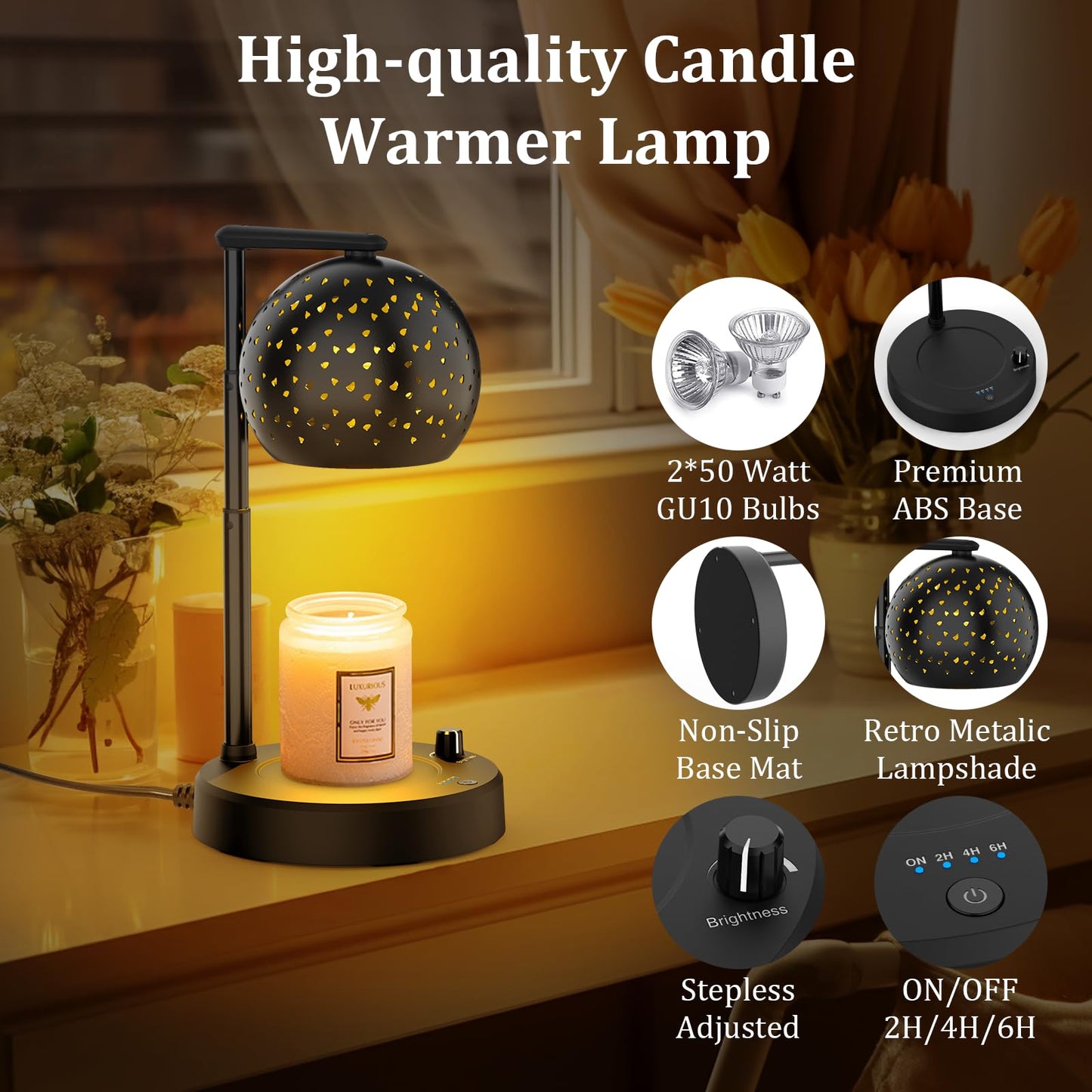 Candle Warmer Lamp, Candle Lamp Warmer with Timer and Dimmer Adjustable Height, Gifts for Women Mom, Electric Wax Melt Warmer with 2 Bulbs for Scented Jar Candles, Housewarming Gifts New Home Decor