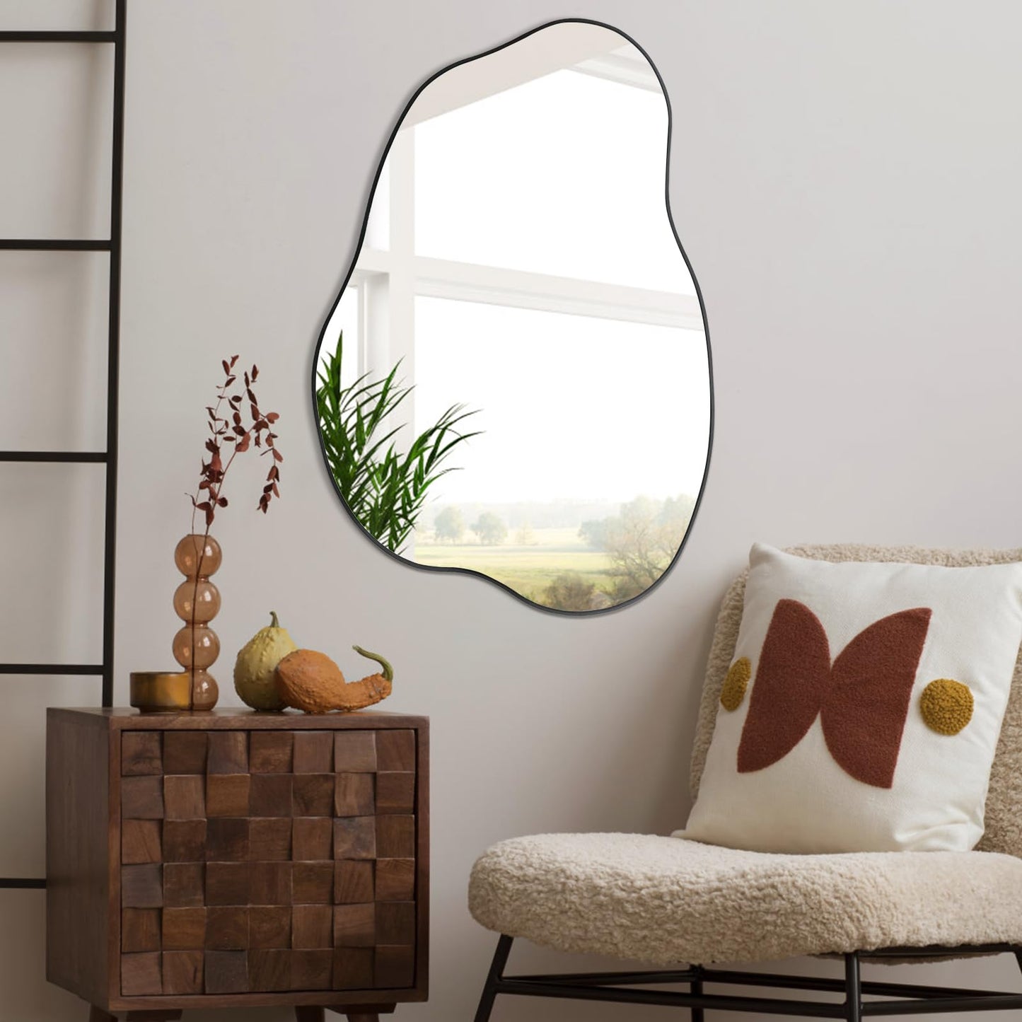 POZINO Asymmetrical Mirror, Black Irregular Mirror, Cloud Shaped Mirrors, Unique Modern Mirror for Living Room Bathroom Bedroom Entryway Fireplace,30"x20.5"