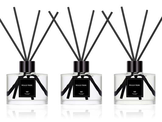 Reed Diffuser Set Of 3 For Bathroom Air Fresheners, Oil Diffuser Sticks | Fresh Linen, Ocean, Eucalyptus & Mint Scent(1.7 fl oz Each Pack) Fragrance With 12 Sticks Defusers | Shelf Decor