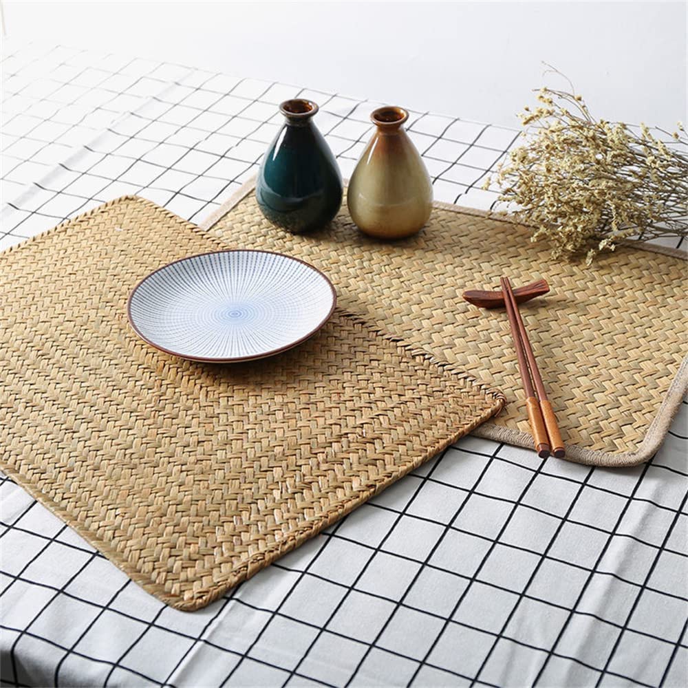 Natural Woven Rattan Rectangular Placemats for Dining Table, Set of 4