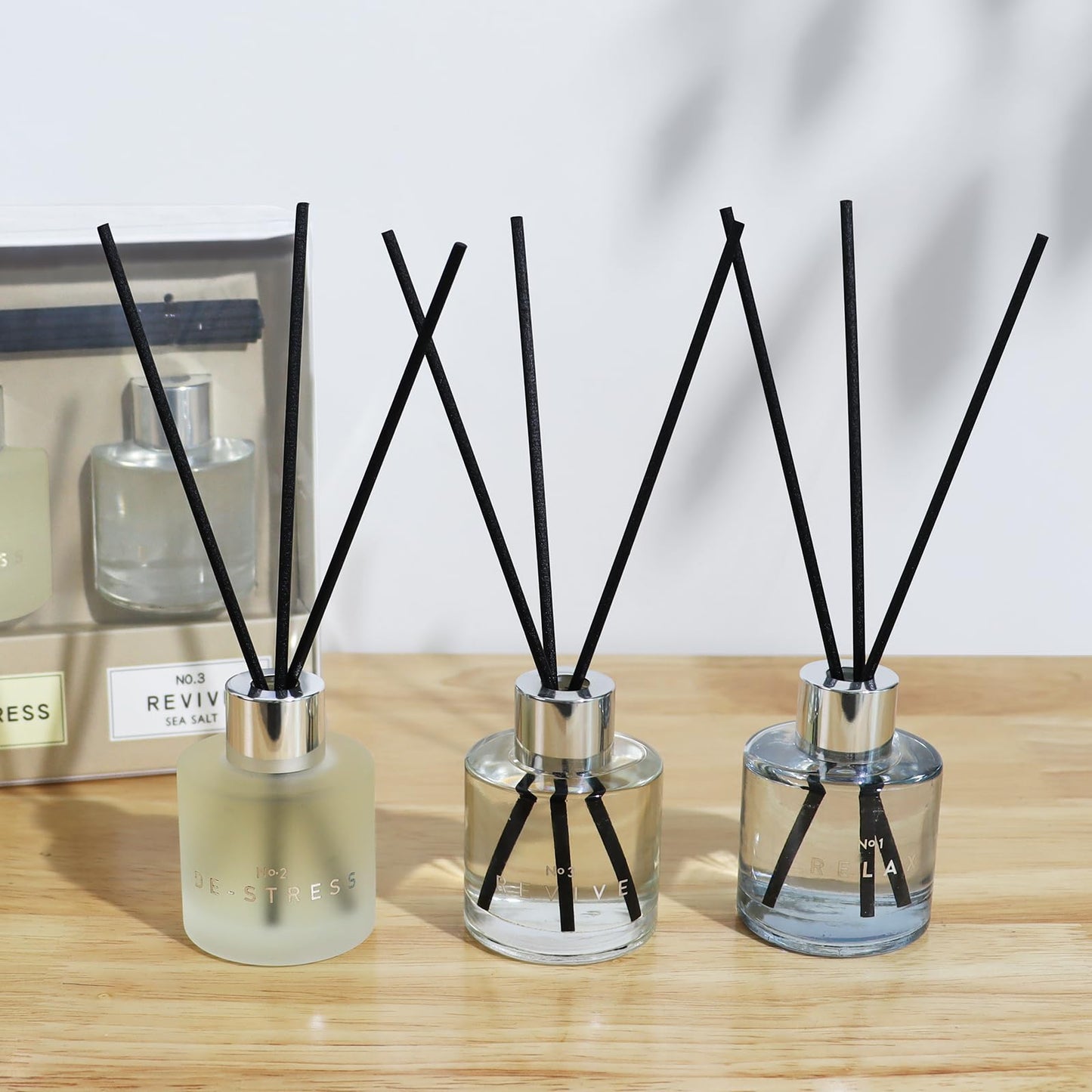 3 Pack Fragrance Reed Diffuser, 50ML Lavender Jasmine Lemongrass Aromatherapy Diffuser Set with 12 Black Fiber Sticks,Air Freshener for Bedroom Bathroom Office, 8.2X 6.6X 2.1 inch