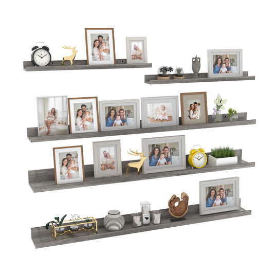 Giftgarden 47 Inch Long Floating Shelves for Wall Set of 5, Grey Wood Wall Shelves for Bathroom, Bedroom, Kitchen, Living Room Storage and Decoration, Gray Wooden Picture Ledge