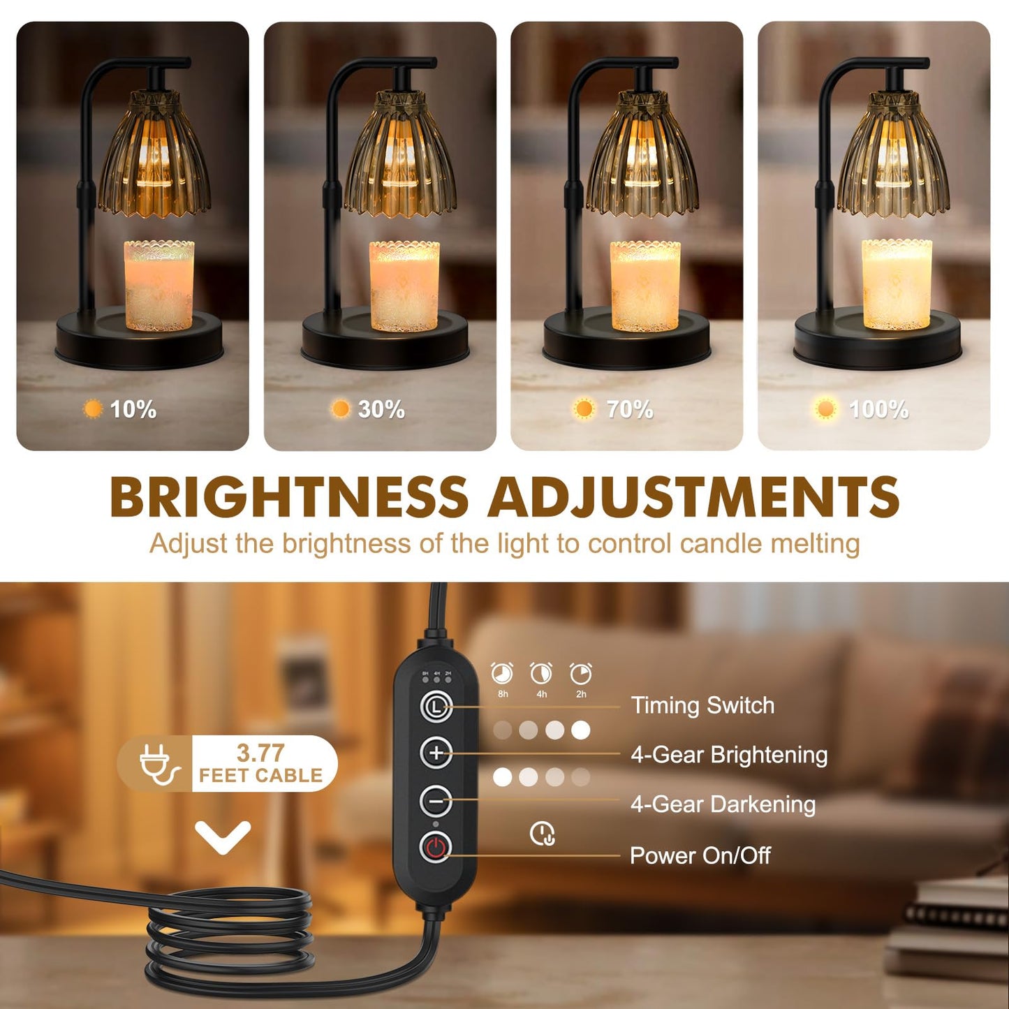 Uflatek Candle Warmer Lamp with 2 Bulbs,Electric Candle Lamp Warmer with Timer Adjustable Height Dimmable Candle Lamp, House Warming Gifts Home Bedroom Decor