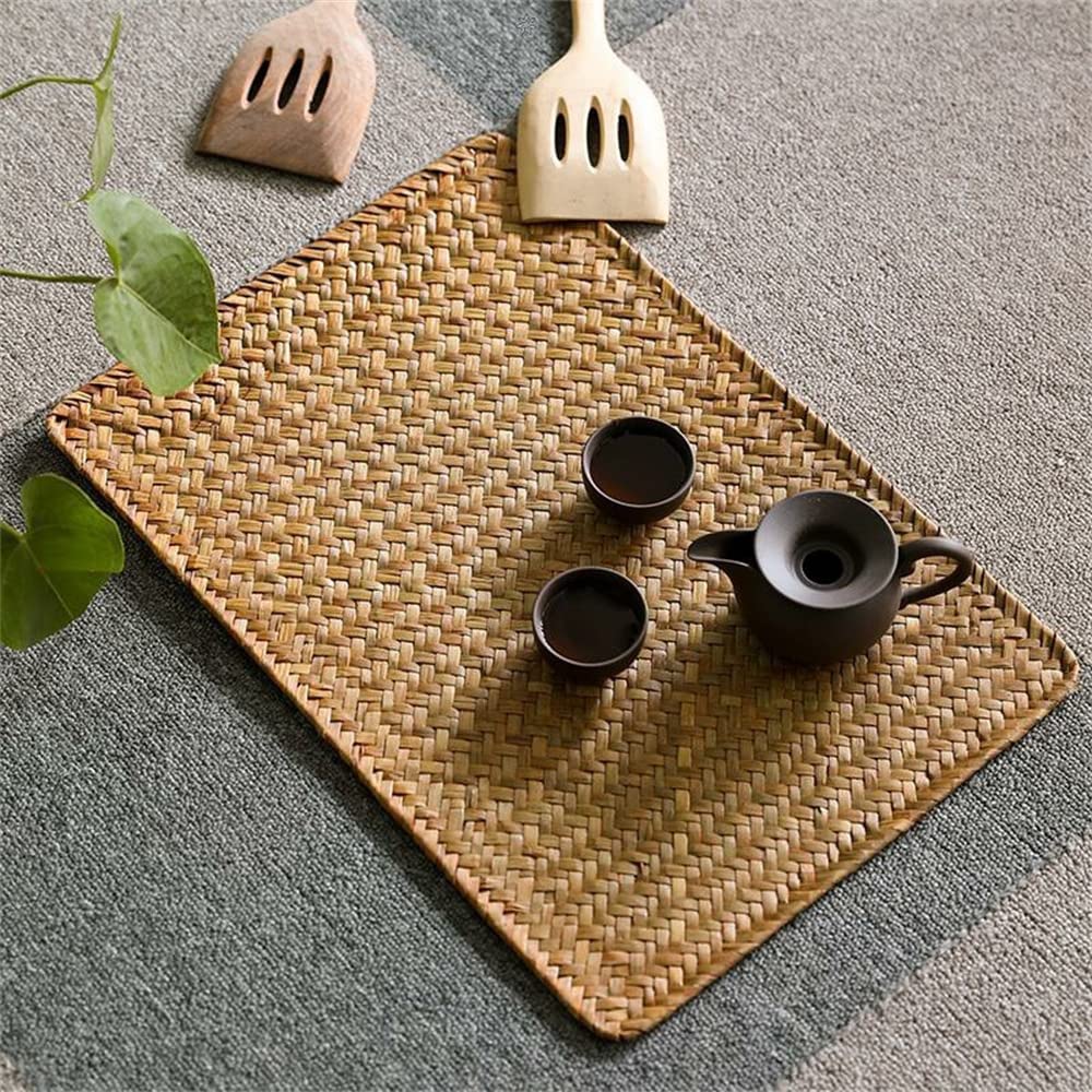 Natural Woven Rattan Rectangular Placemats for Dining Table, Set of 4