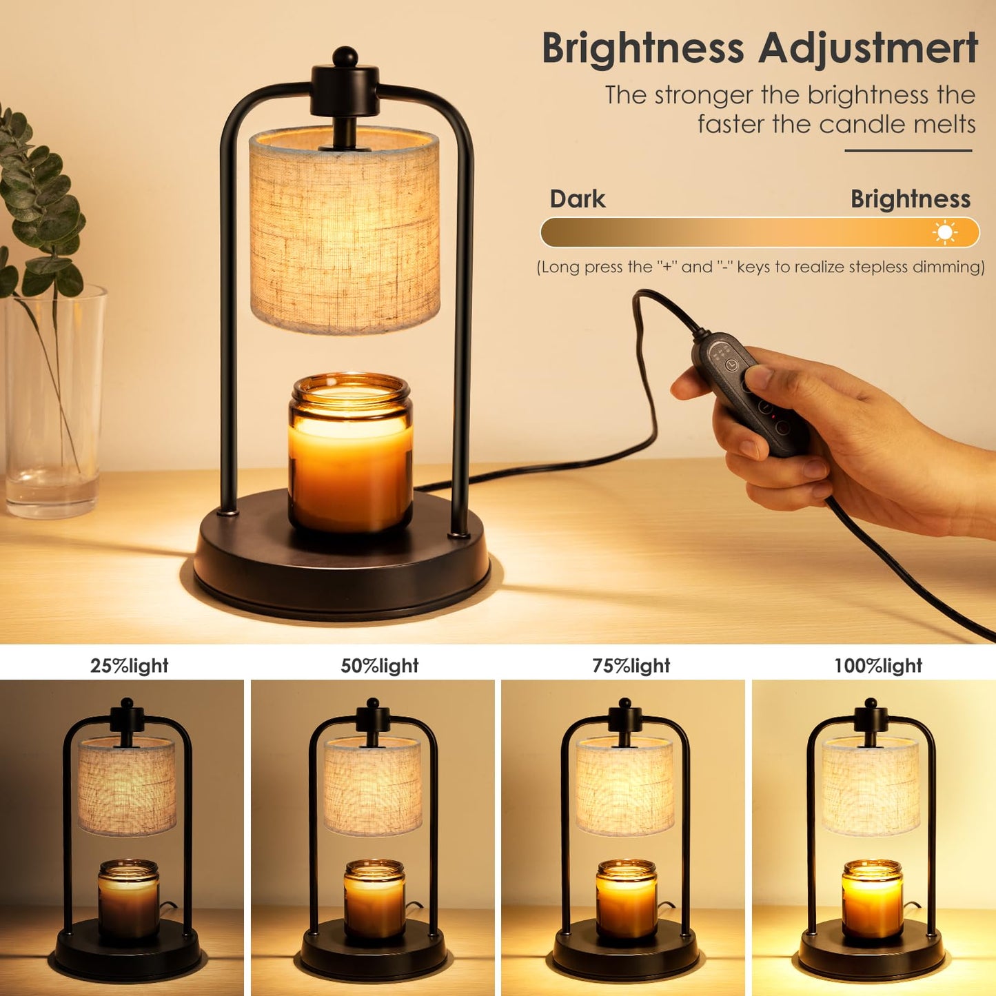 FullyCare Candle Warmer Lamp Electric with Timer: Wax Melts Warmer - Dimmable Candle Wax Warmer Electric Candle Warmer with Replacement Bulbs, Bedroom Home Decor Compatible with Various Candles-Linen