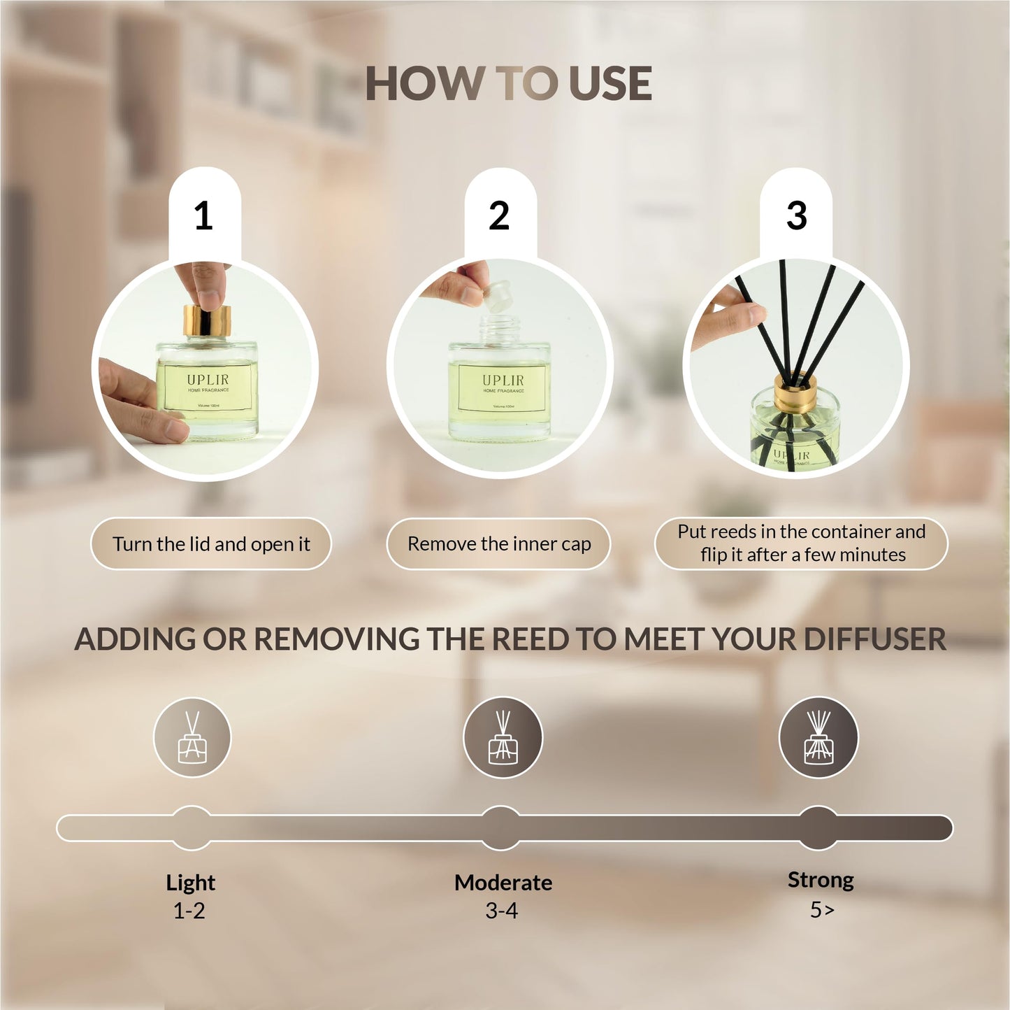 UPLIR Flower Reed Diffusers for Home with X2 Jasmine & White Tea Essential Oil, 3.4 oz (100ml) - Elegant Diffuser Set with Sticks for Home Decor, Bathroom, Any Room, Perfect Housewarming Gift