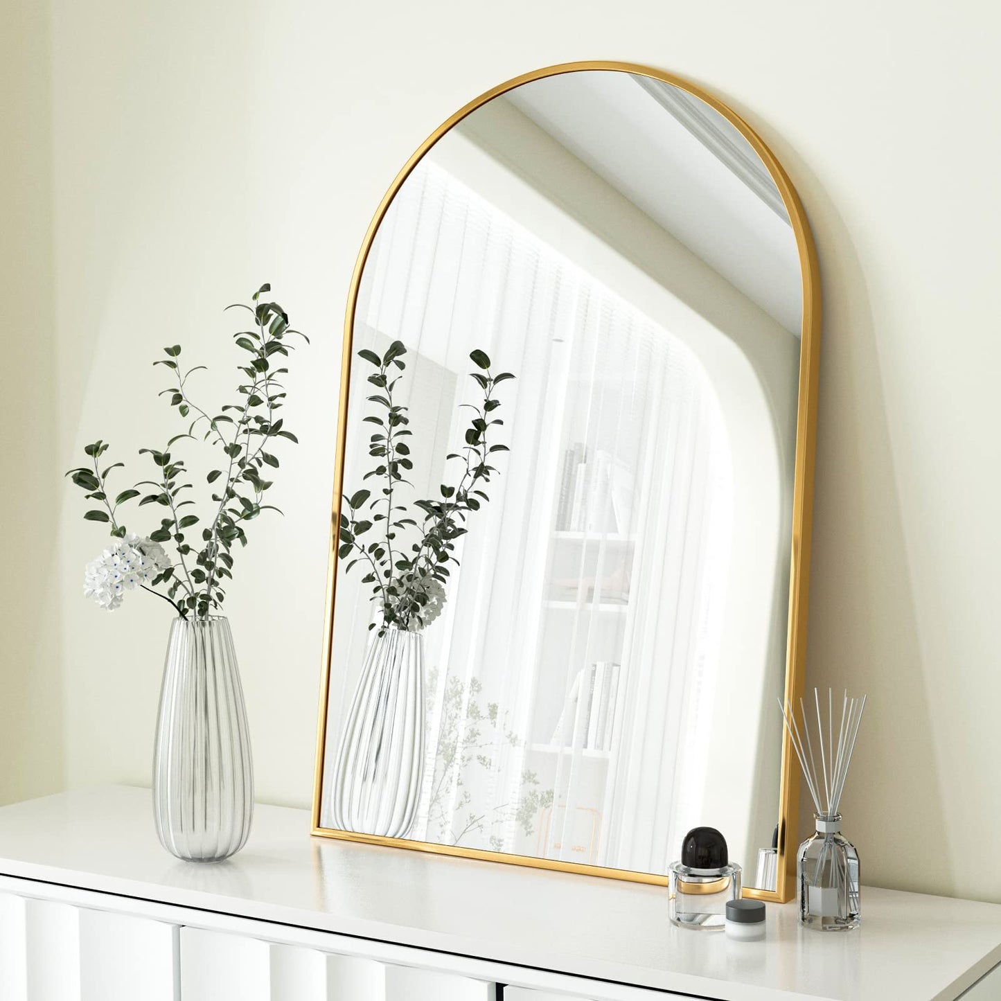 HARRITPURE 26" x 38" Arch Mirror Bathroom Wall Mounted Mirrors Gold Vanity Mirror with Metal Frame for Bedroom Living Room Entryway