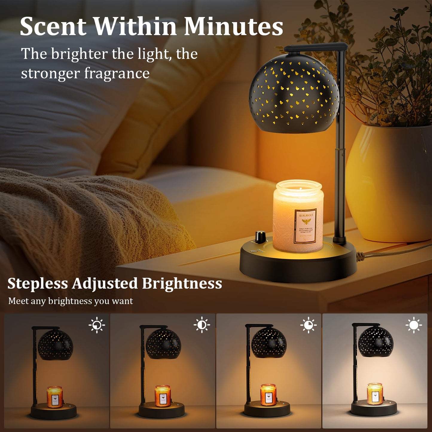 Candle Warmer Lamp, Candle Lamp Warmer with Timer and Dimmer Adjustable Height, Gifts for Women Mom, Electric Wax Melt Warmer with 2 Bulbs for Scented Jar Candles, Housewarming Gifts New Home Decor