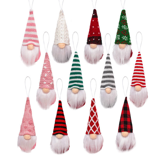 Christmas Gnomes Tree Ornaments, 12 Pieces Handmade Swedish Plush Santa Elf Gnome Christmas Decorations