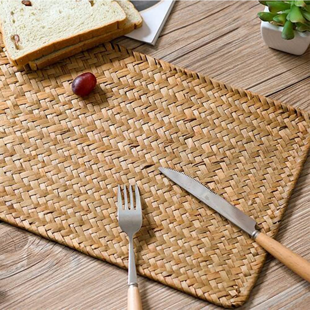 Natural Woven Rattan Rectangular Placemats for Dining Table, Set of 4