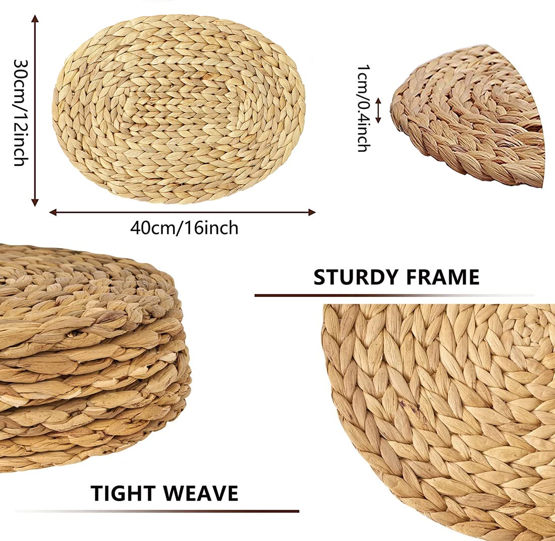 Kosmeey Oval Woven Placemats, Natural Water Hyacinth Placemats Set of 4, Straw Braided Rattan Placemats, 12x16 Inches Plate Chargers Set, Non-Slip Heat Resistant Woven Chargers for Dining Table