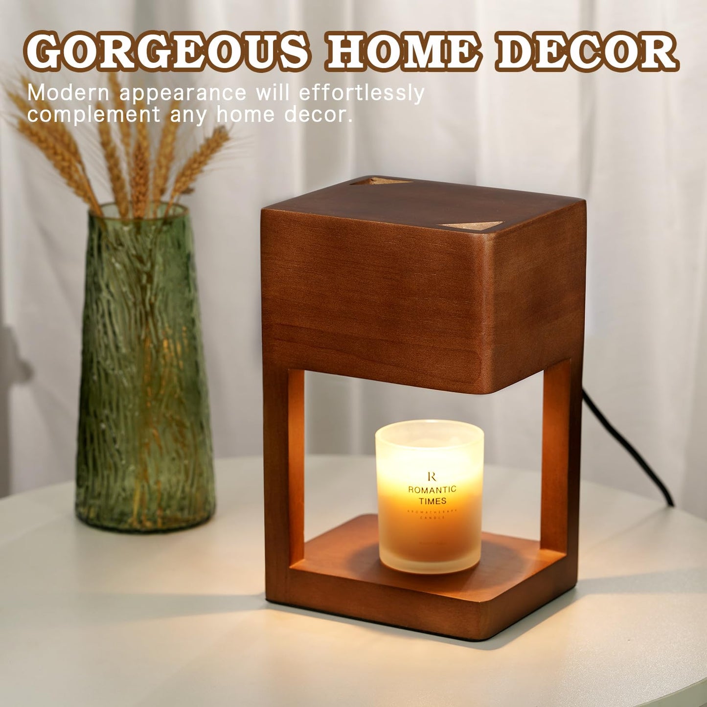 Funistree Candle Warmer Lamp with Timer, Candle Lamp Warmer for Large Jar Candles, Birthday Gifts for Women Mom Her, Wooden Dimmable Candle Lamp Wax Melts, Mom Women Gifts Ideas, Modern Bedroom Decor