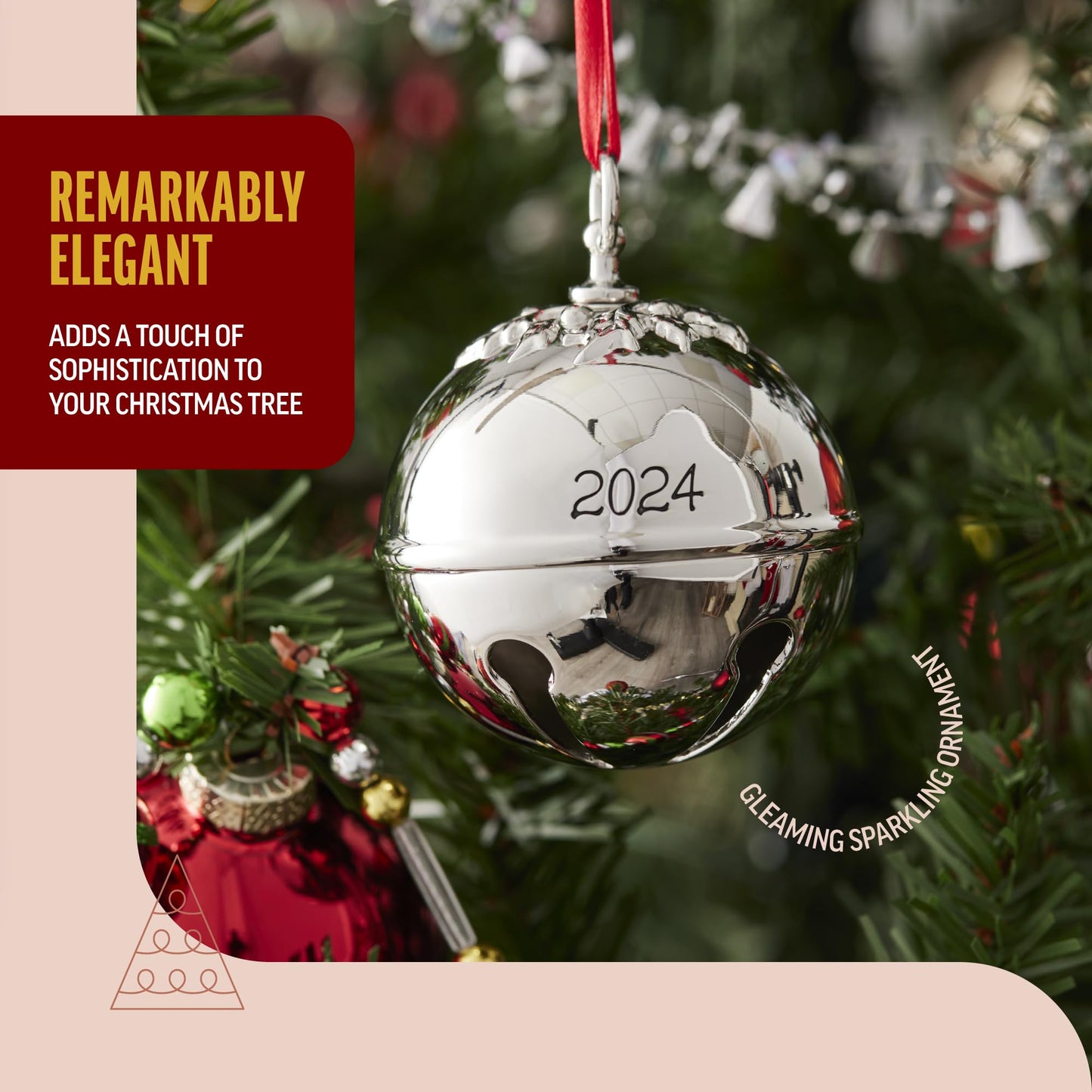 Klikel Christmas Bell Ornament 2024 - Sleigh Bell Christmas Ornament 2024 - Christmas Holy Ball 2024 Ornament - Bell Ornament for Christmas Tree - Sleigh Bell Engraved 2024-10th Annual Edition