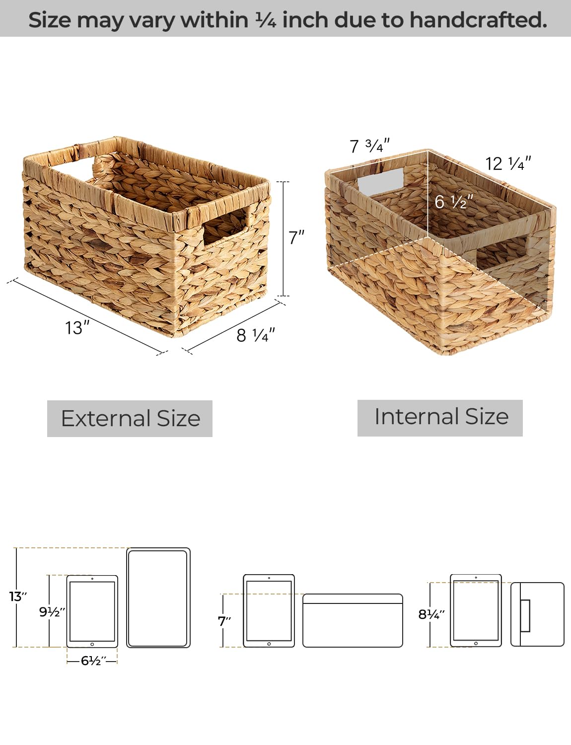 StorageWorks Wicker Basket, Baskets for Organizing, Storage Basket with Built-in Handles, Water Hyacinth Shelves (Medium 2-Pack, Natural Hyacinth)