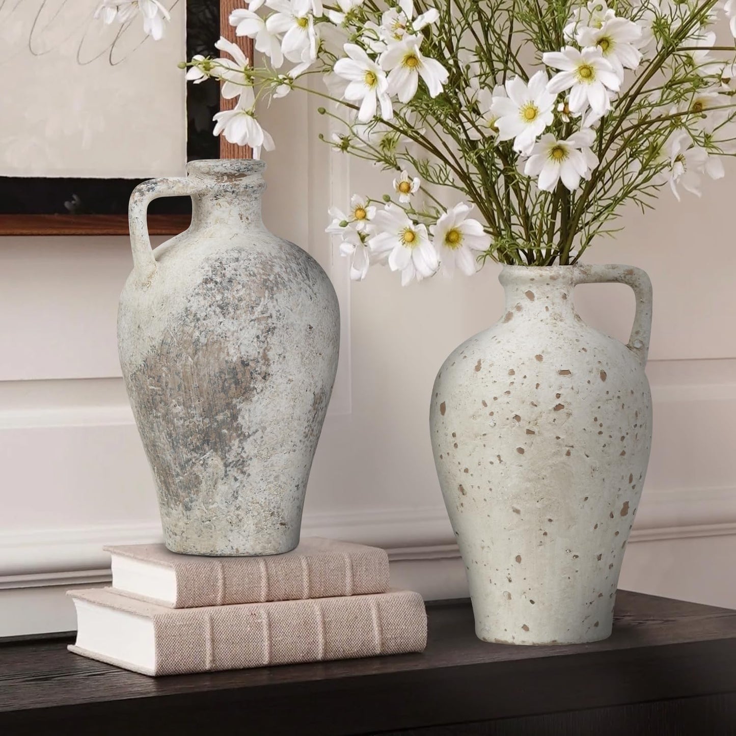 Raityibnd Ceramic Rustic Farmhouse Vase, Distressed Boho Flower Vase for Home Decor, Ideal for Living Room, Bedroom, Kitchen, Office, Table Centerpiece