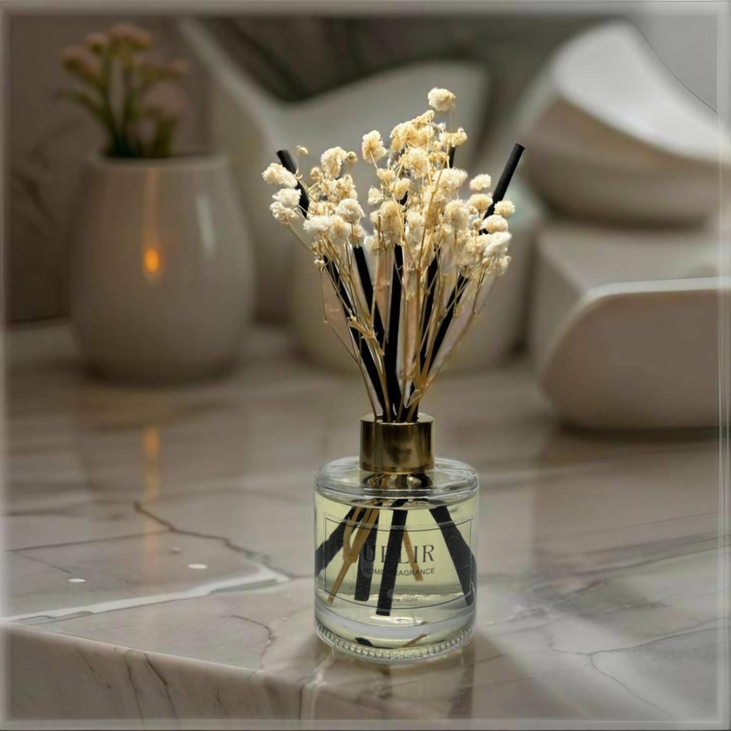 UPLIR Flower Reed Diffusers for Home with X2 Jasmine & White Tea Essential Oil, 3.4 oz (100ml) - Elegant Diffuser Set with Sticks for Home Decor, Bathroom, Any Room, Perfect Housewarming Gift