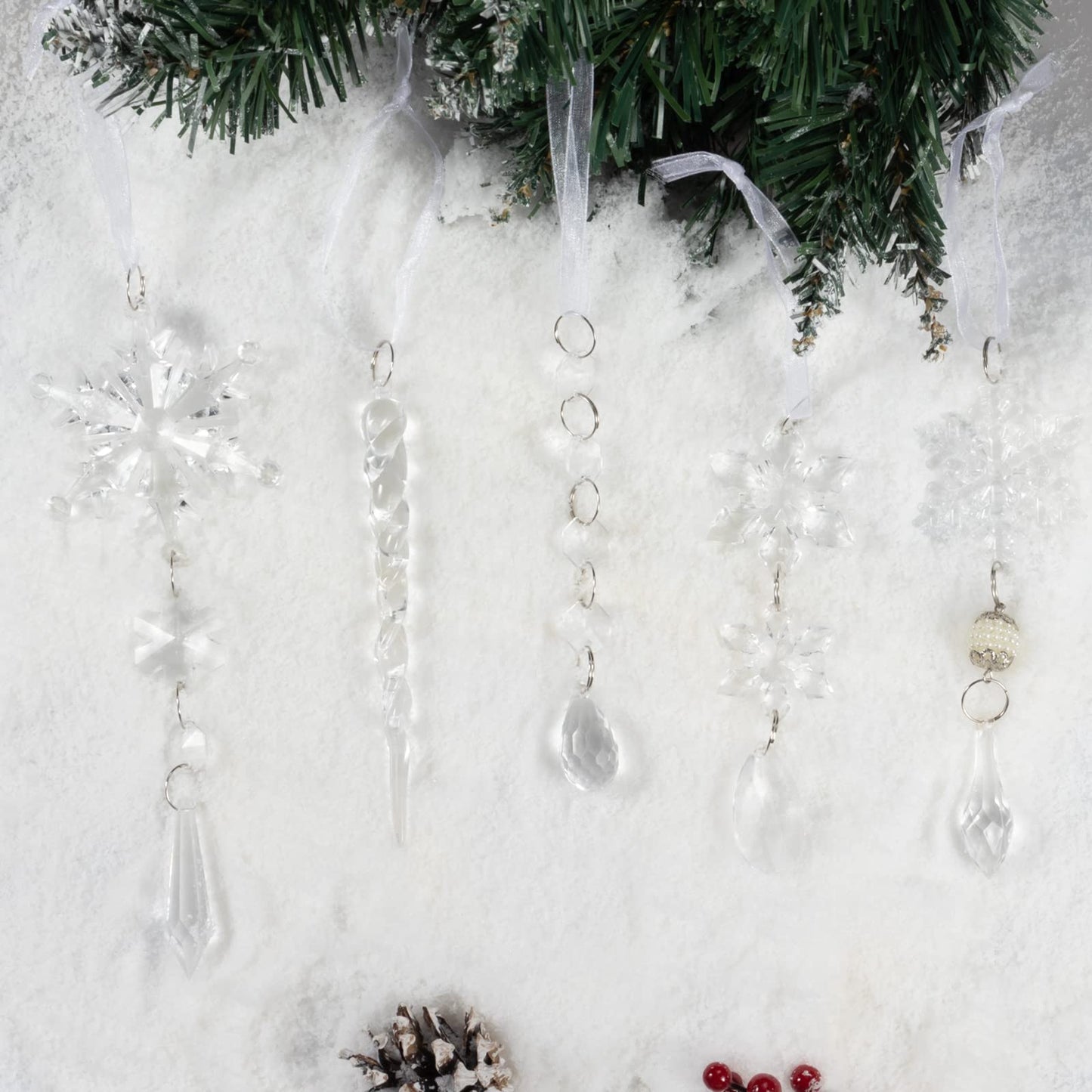 18pcs Christmas Tree Decoration Crystal Ornaments - Hanging Acrylic Christmas Snowflake Icicle Drop Crystal Ornaments for Christmas Tree Winter New Year Party Supplies