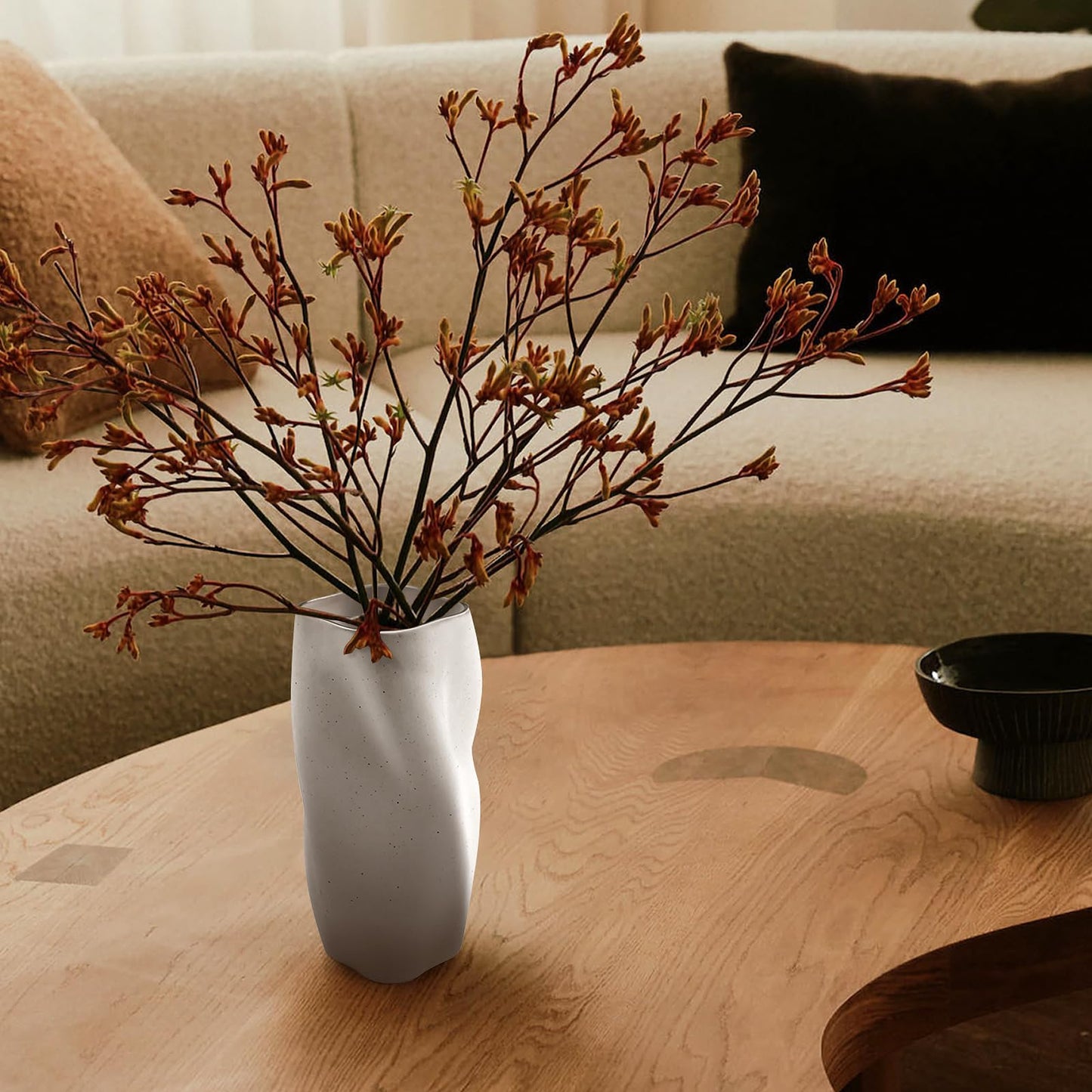 White Ceramic Vase, Large Flower Vase for Modern Home Décor,Unique Decorative Farmerhouse Vase for Dining Room Living Room Table Shelf with Pampas Grass