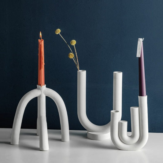 Ceramic Candlestick Ornament – Elegant Home Décor for Ambient Lighting