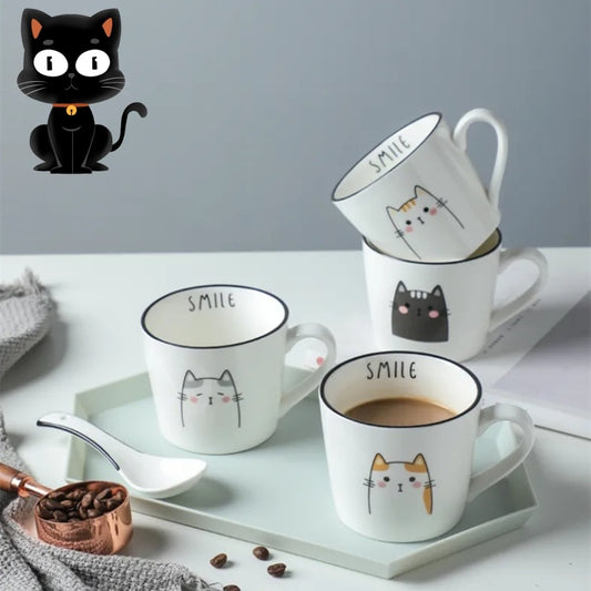 Creative Cartoon Cat Ceramic Coffee Cup - Breakfast Milk Mug for Couples