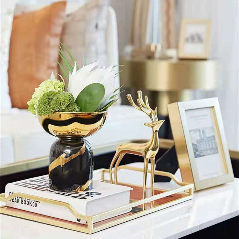 Black Gold Ceramic Plating Vase – Elegant Decoration Ornaments