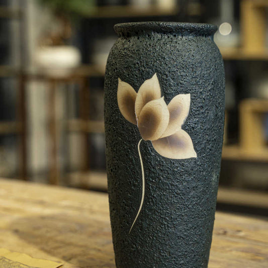 Handmade Ceramic Flower Pot – Carved Decorative Vase Ornament