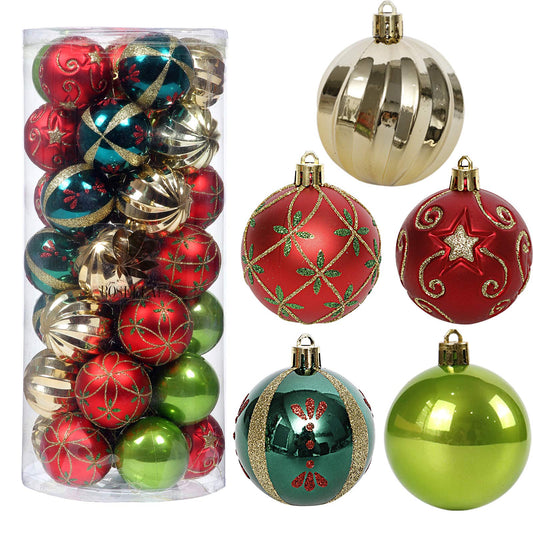 Christmas Tree Ornaments, 30ct Christmas Ball Decoration Set 2.36" Red Green and Gold Christmas Ball Shatterproof Hanging Tree Ornament Set