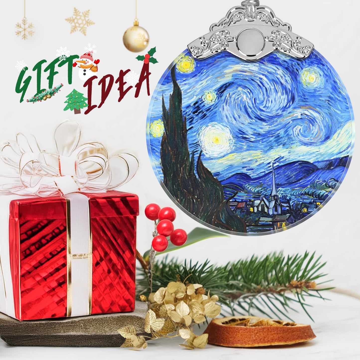 Christmas Ornament - Stained Glass Van Gogh Starry Night Ornament - Christmas Home Decor - Christmas Tree Ornament - Holiday Ornament - Holiday Present Ideas - Gift Exchange