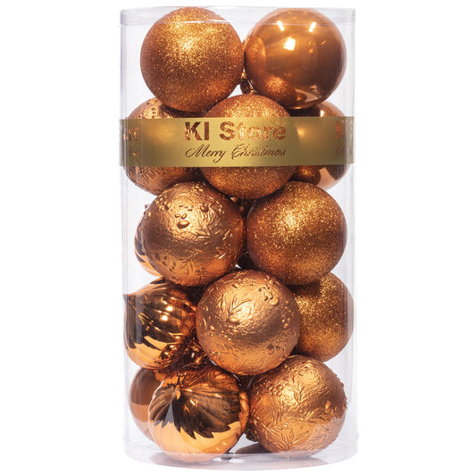 KI Store Orange Bronze Christmas Balls 20pcs 3.15-Inch Christmas Tree Decoration Ornaments for Halloween Tree Xmas Wreath Garland Decor Ornaments Hooks Included