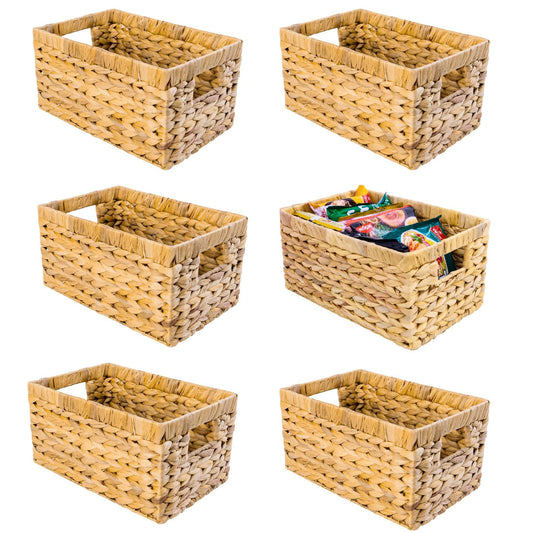 M4DECOR Set of 6 Wicker Storage Basket, Water Hyacinth Storage Baskets, Wicker Storage Baskets for Shelves, Wicker Baskets for Storage, Woven Baskets For Storage (6 Packs Medium)