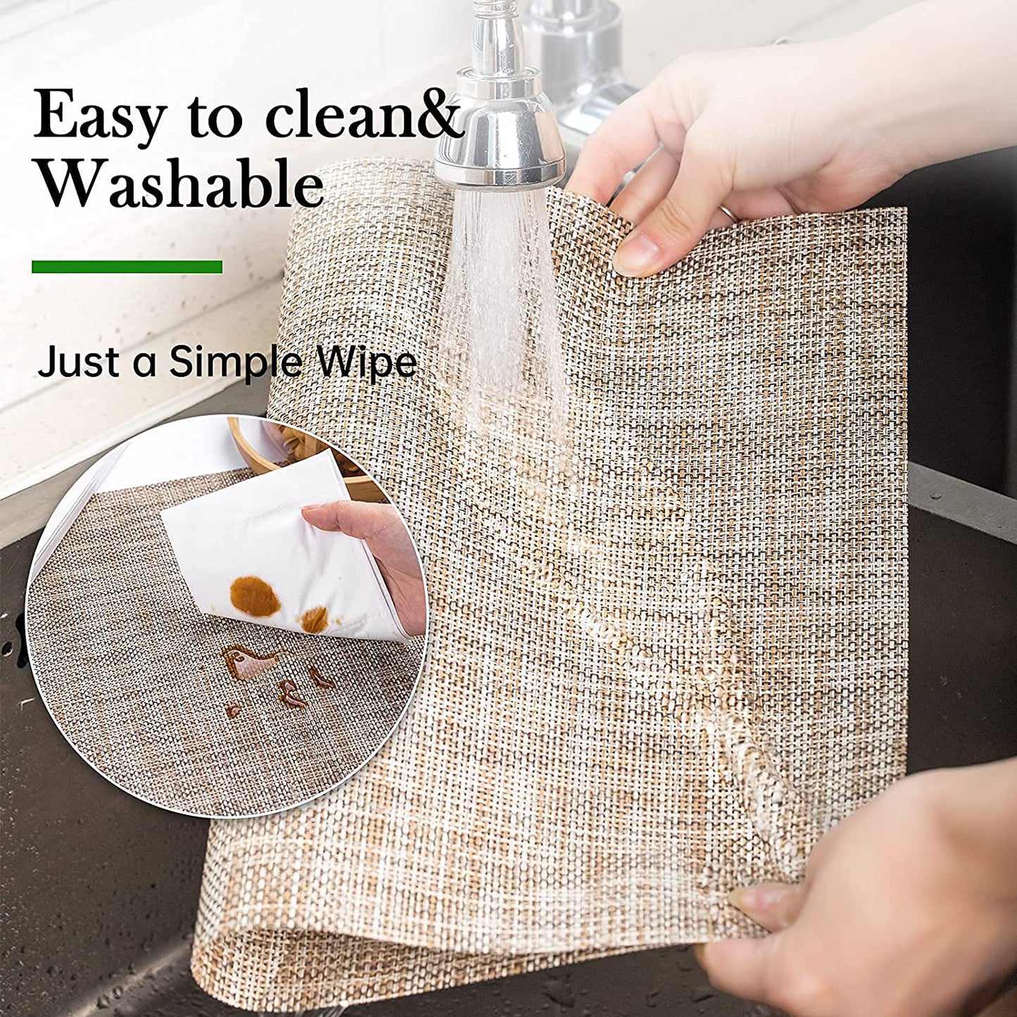 Placemats Set of 4 Washable Indoor/Outdoor Vinyl Place Mats for Dining Table PVC Weave Table Mats(Caramel)