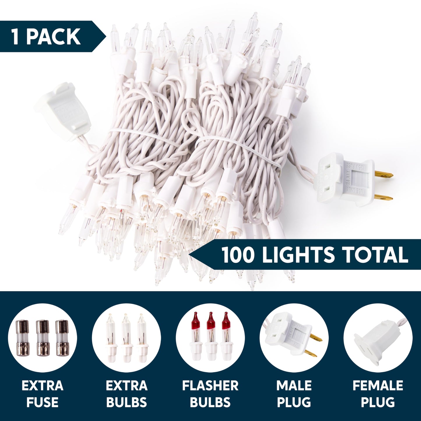 Joiedomi Clear Christmas Lights Outdoor, 100 Count Christmas Tree Lights Indoor Warm White, 21.5FT White Wire String Lights, Xmas Lights Decorations for Holiday Event Wedding Party Decor