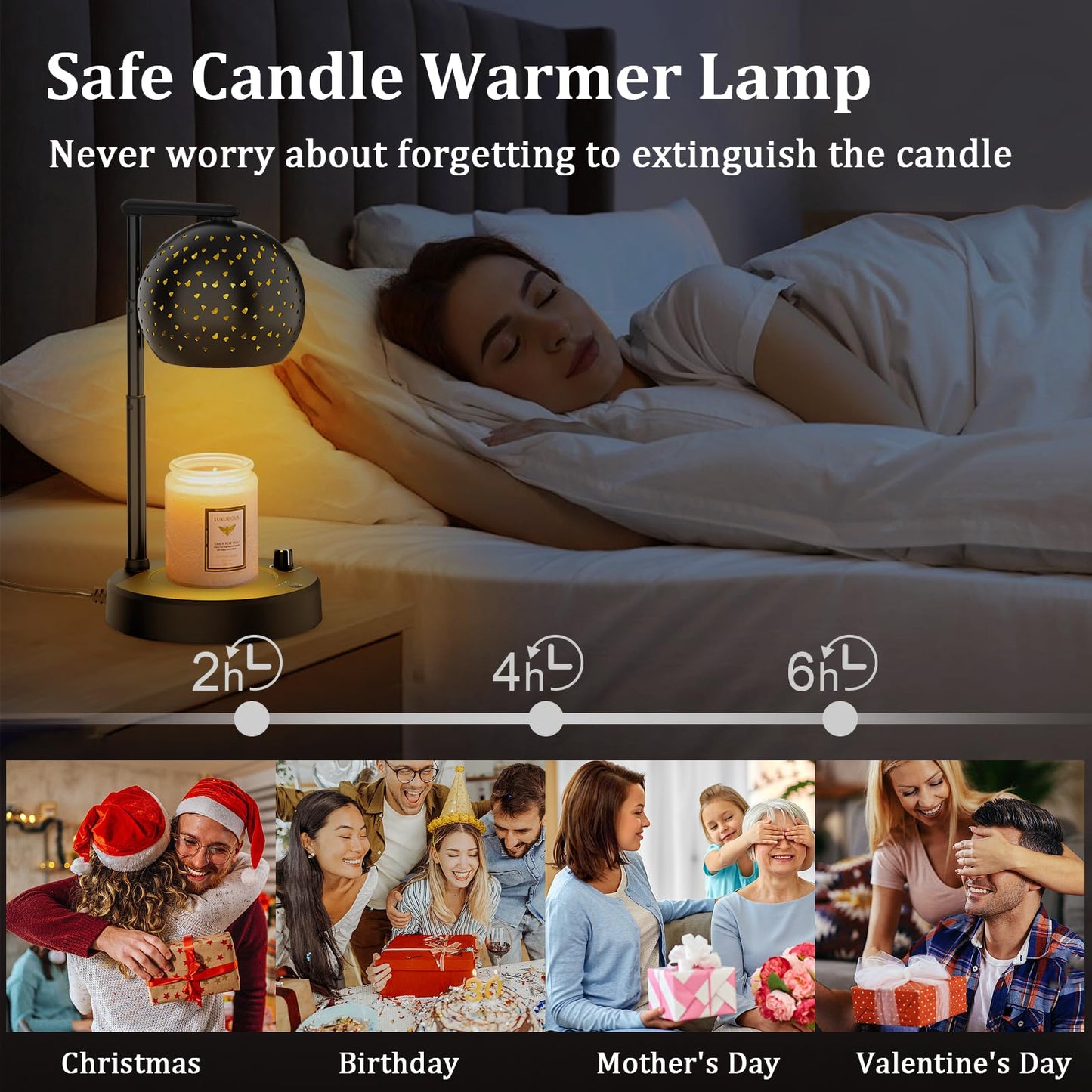 Candle Warmer Lamp, Candle Lamp Warmer with Timer and Dimmer Adjustable Height, Gifts for Women Mom, Electric Wax Melt Warmer with 2 Bulbs for Scented Jar Candles, Housewarming Gifts New Home Decor