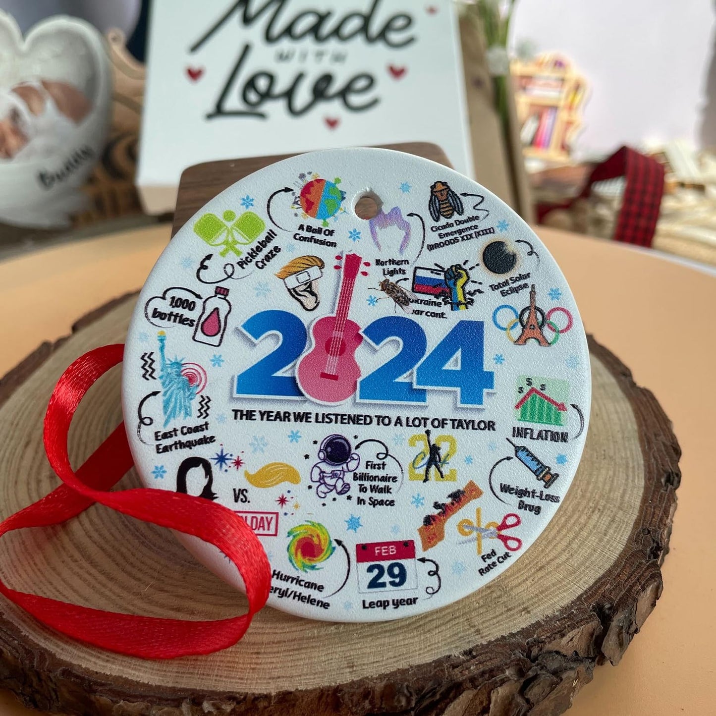 2024 Christmas Ornament, Year in Review Ceramic Ornament, Funny Hot Topics 2024 Year Remember Trending Social Keepsake, Commemorative Events Holiday Decor, Friend Family Xmas Gift, 2024 Event Ornament