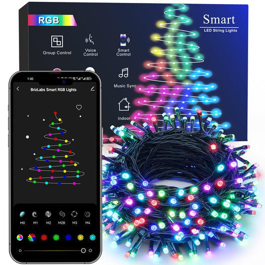 Brizled Smart Color Changing Christmas Lights, 65ft 198 LED WiFi String Lights App Control, Dimmable Christmas Lights, RGB Xmas Tree Lights Work with Alexa & Google Home for Outdoor Indoor Party Decor