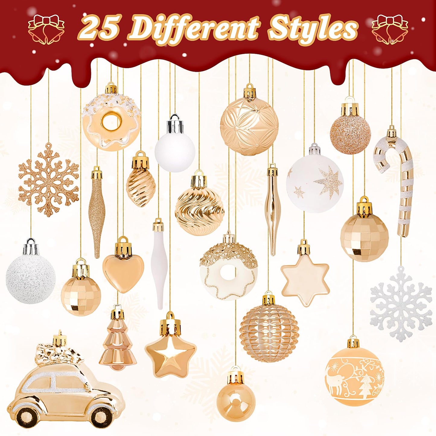 DeckTheHalls Christmas Ornaments 72 Count, Christmas Balls, Shatterproof Christmas Ornaments, Christmas Decorations for Tree, Gold Ornaments Christmas, Plastic Ornaments (Champagne)