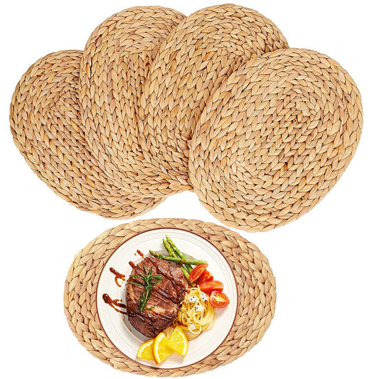 Kosmeey Oval Woven Placemats, Natural Water Hyacinth Placemats Set of 4, Straw Braided Rattan Placemats, 12x16 Inches Plate Chargers Set, Non-Slip Heat Resistant Woven Chargers for Dining Table