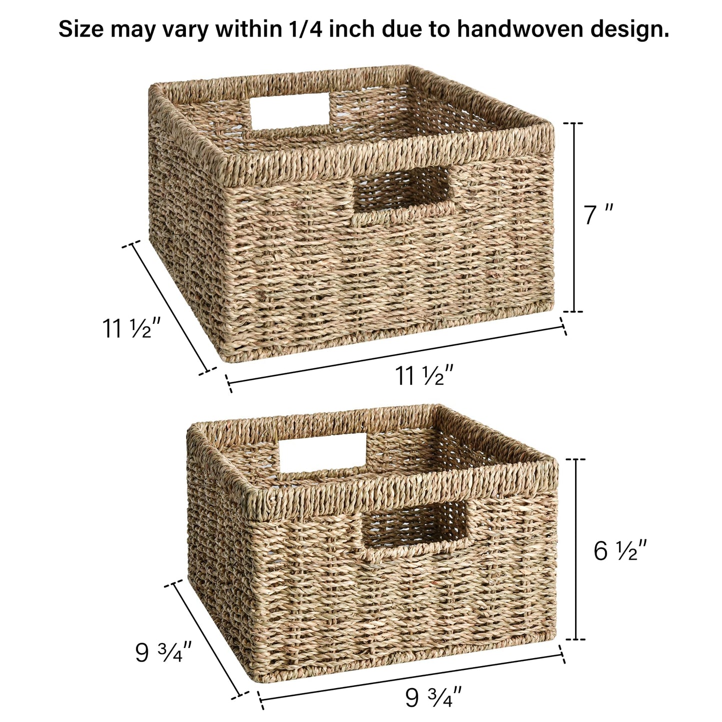 StorageWorks WIcker Storage Baskets, Handwoven Seagrass Baskets for Organizing, Decorative Wicker Baskets with Built-in Handles, Set of 2