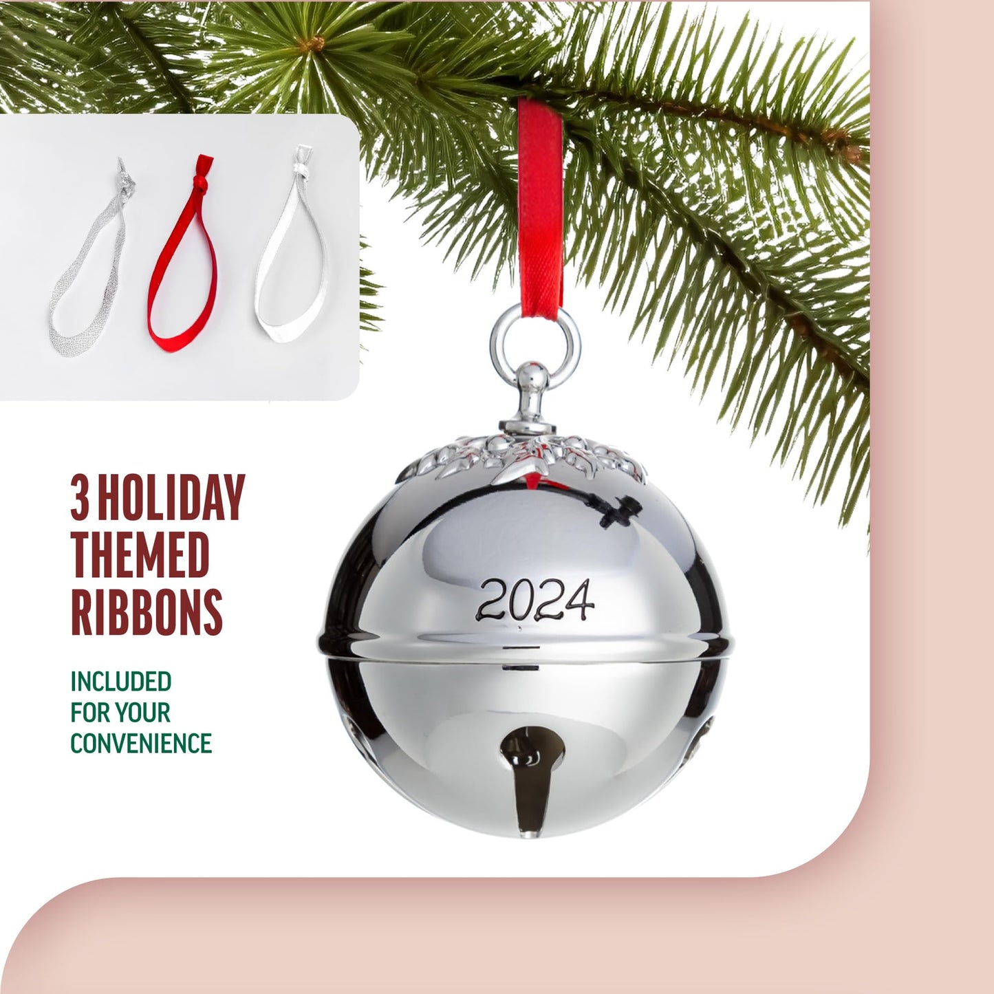 Klikel Christmas Bell Ornament 2024 - Sleigh Bell Christmas Ornament 2024 - Christmas Holy Ball 2024 Ornament - Bell Ornament for Christmas Tree - Sleigh Bell Engraved 2024-10th Annual Edition