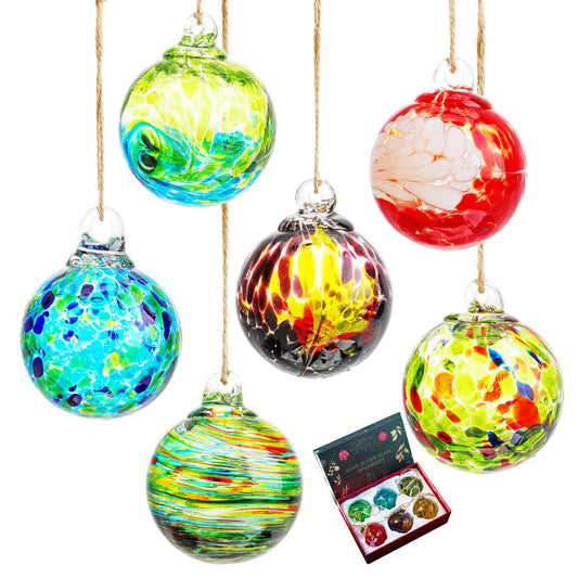 6pcs Hand-Blown Glass Ornaments Balls Glass Christmas Ball Ornaments Hanging Friendship Balls Glass Witches Balls Gazing Balls for Home Window Outdoor Garden Patio Décor